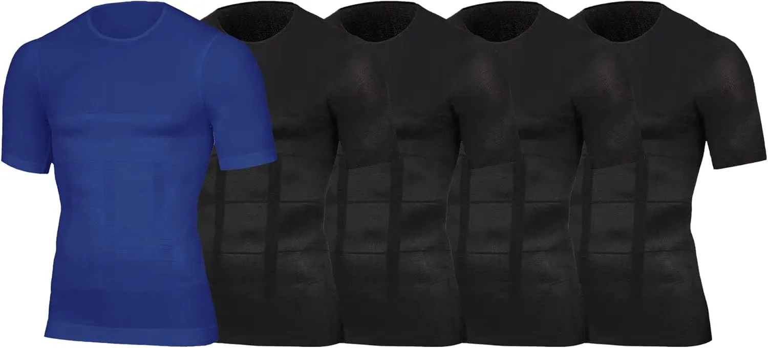 5 Pack Men's Short Sleeve Compression Shirts Workout Gym Slimming Shapewear T-Shirts Tops Athletic Undershirts