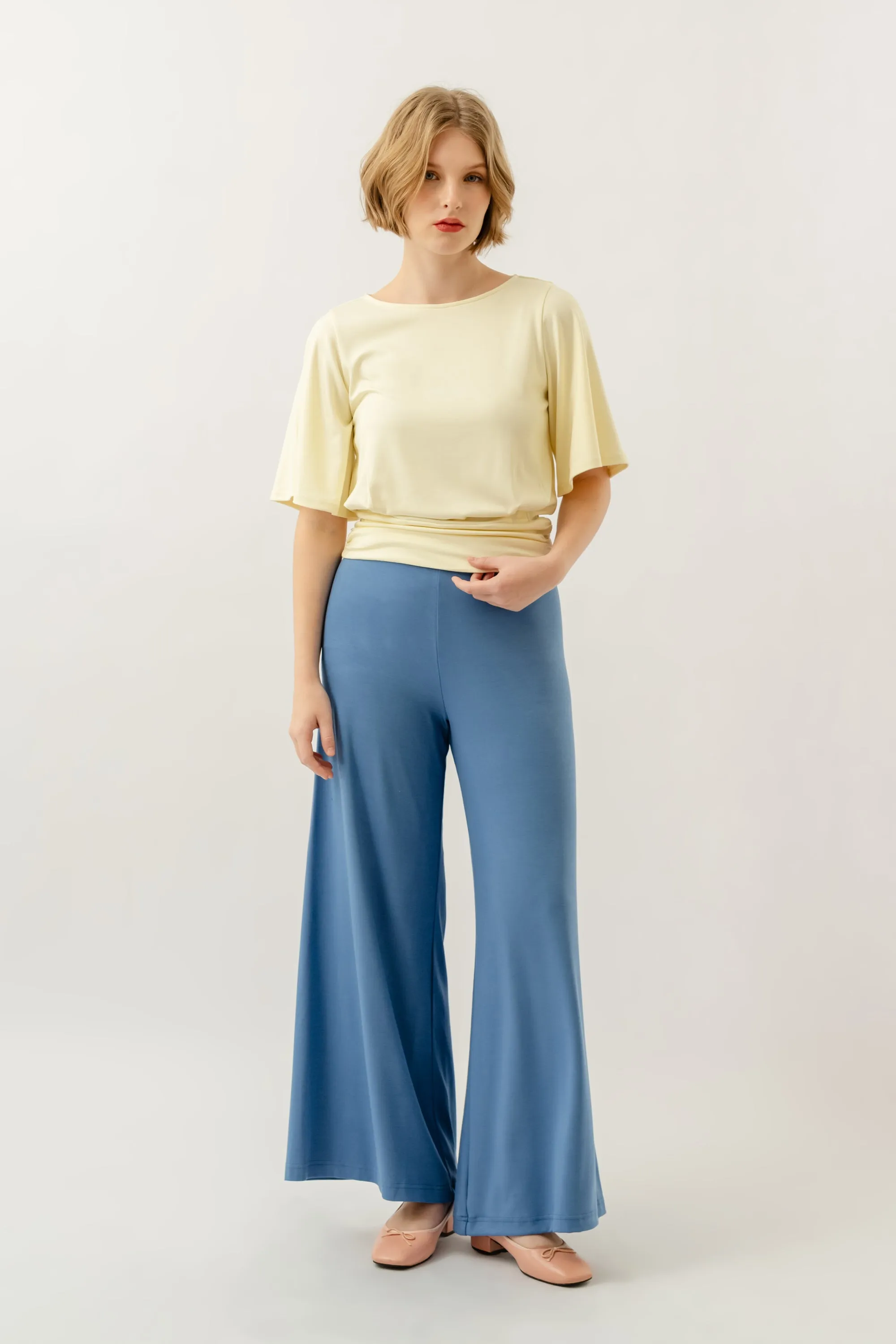 Bamboo Flutter Sleeve Top - Pale Yellow