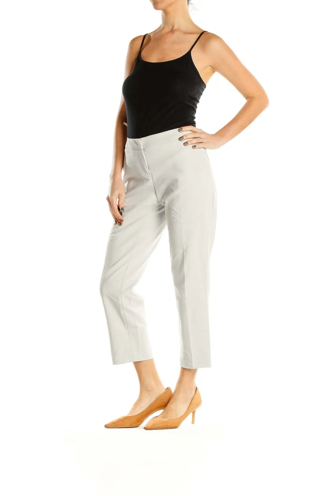 Beige Cropped Classic Trousers