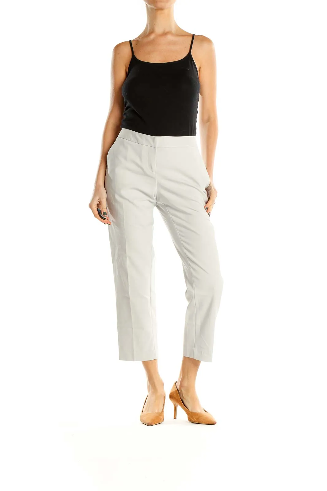 Beige Cropped Classic Trousers
