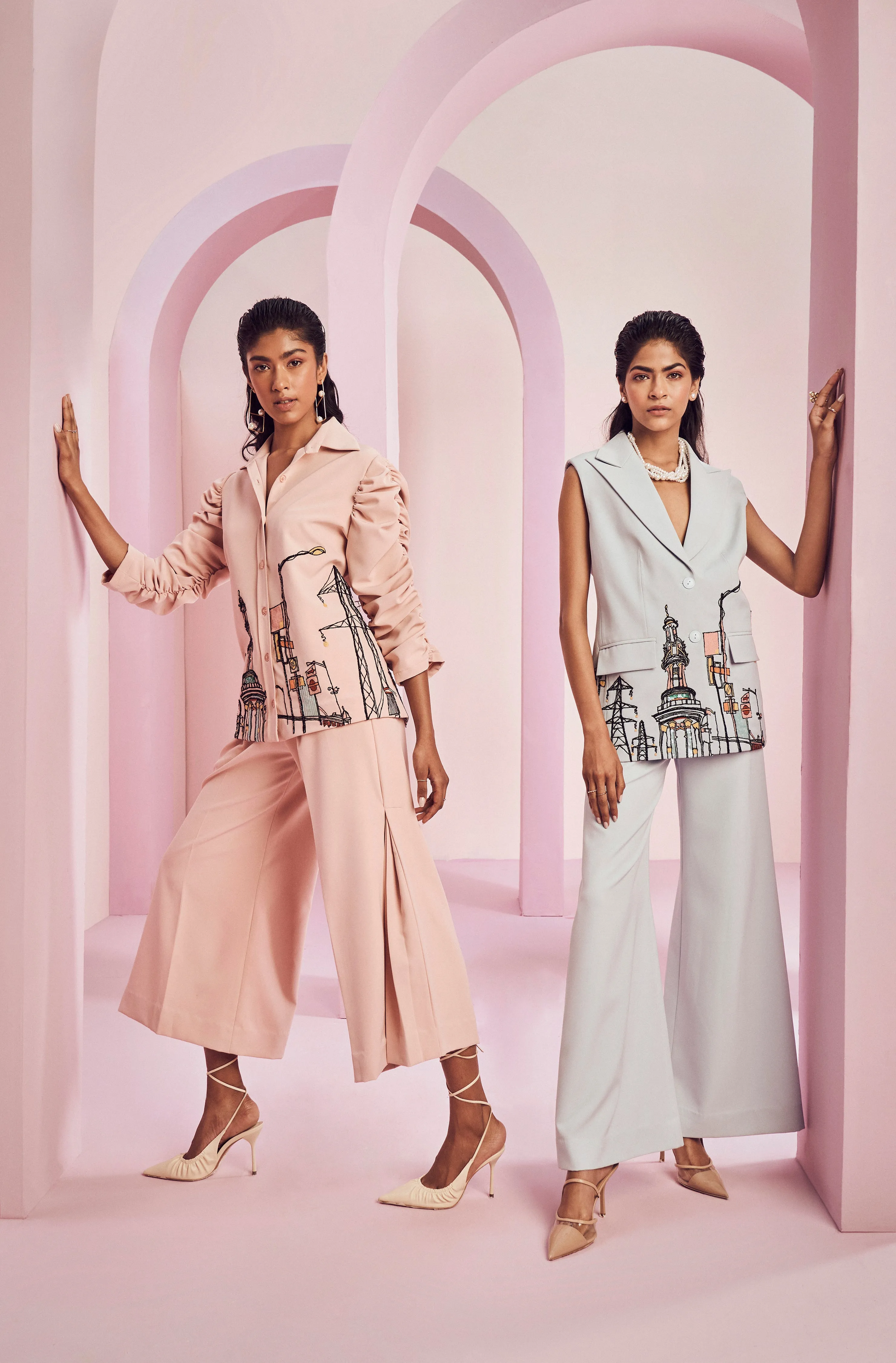 Blush Blue City Life Embellished Pant Suit