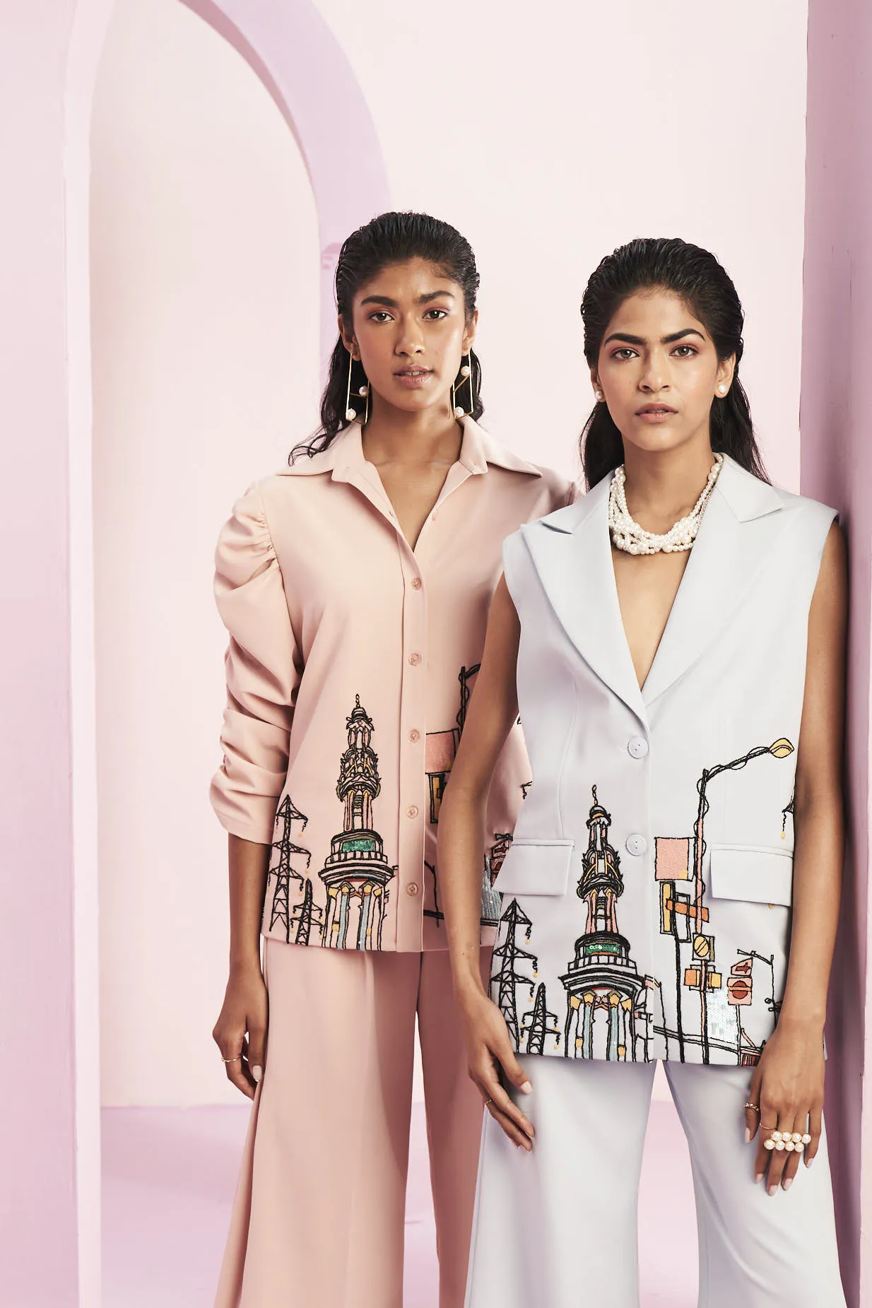 Blush Blue City Life Embellished Pant Suit