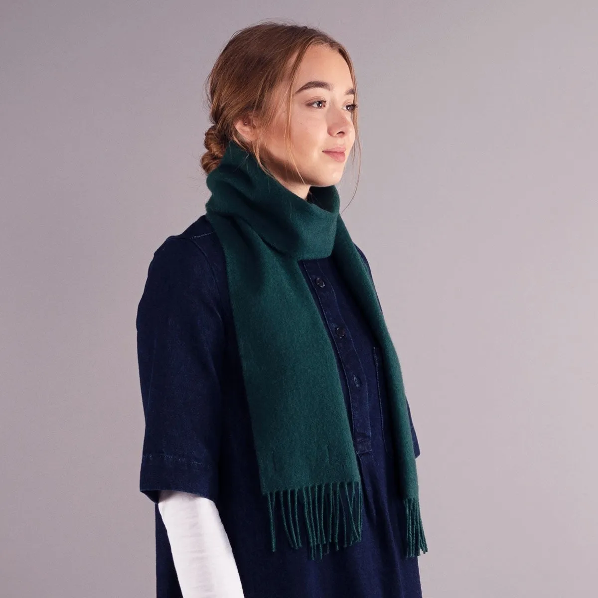 Bottle Green Plain Coloured Brushed Lambswool Scarf