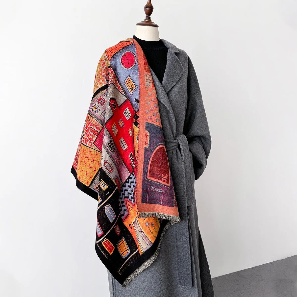 Colorful Retro Design Urban Style Women's Winter Shawl Scarf