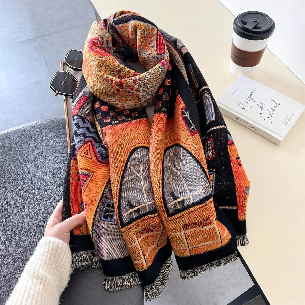 Colorful Retro Design Urban Style Women's Winter Shawl Scarf