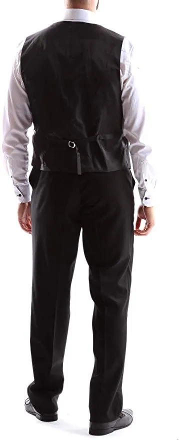Creativo Men's Single Breasted 2 Button 3pc Vested Suit Classic Fit in Black CT701