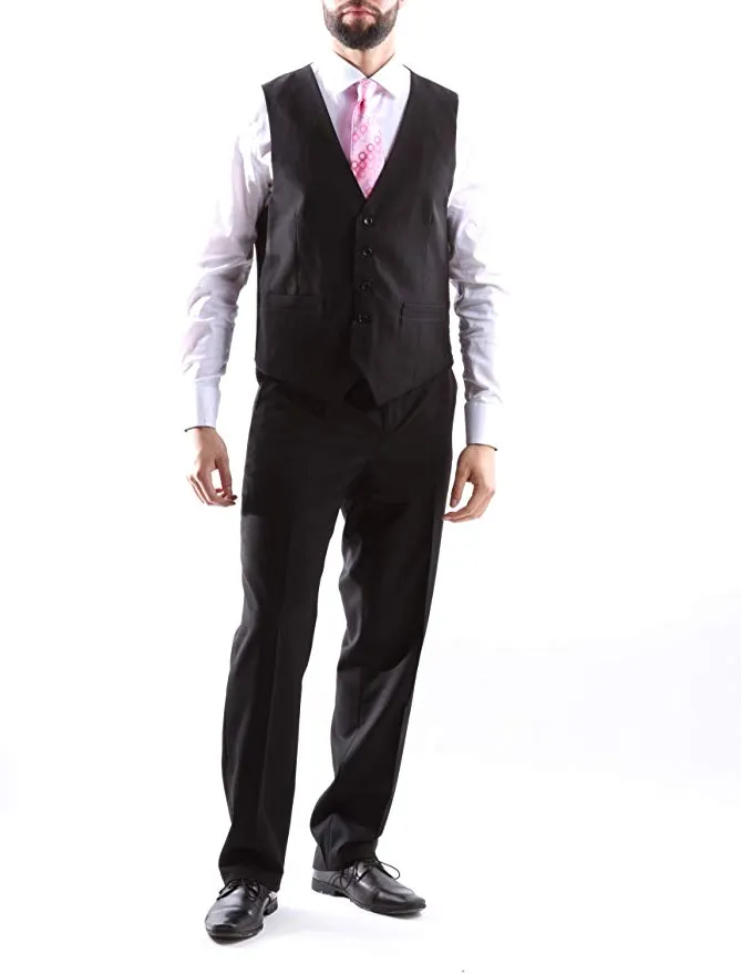 Creativo Men's Single Breasted 2 Button 3pc Vested Suit Classic Fit in Black CT701