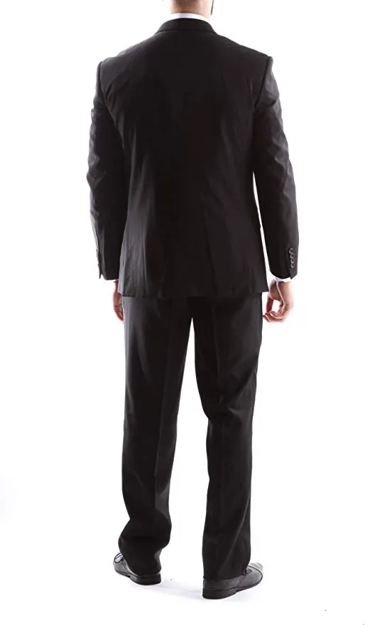 Creativo Men's Single Breasted 2 Button 3pc Vested Suit Classic Fit in Black CT701