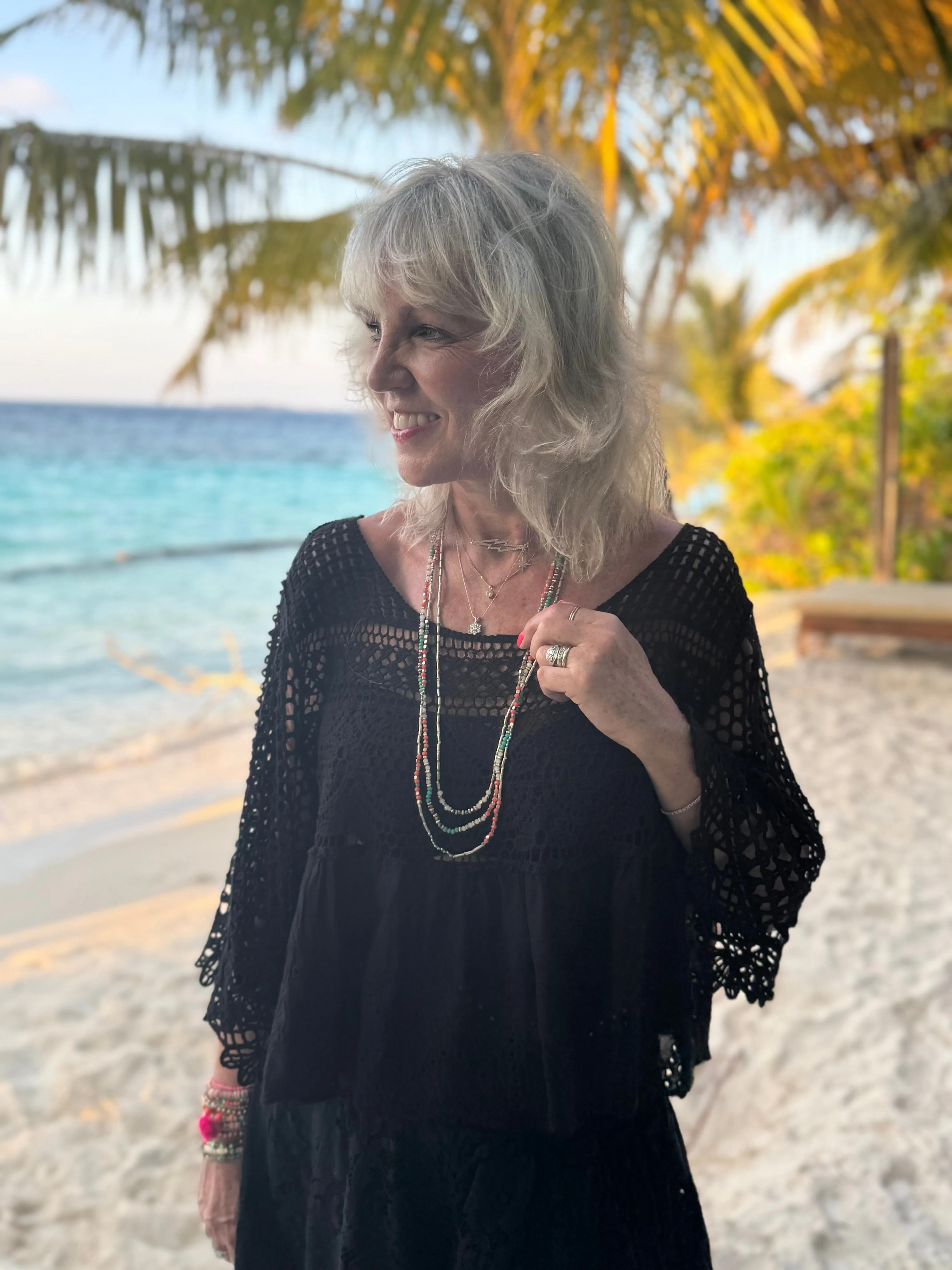 Crochet Scoop Neck Top in Black