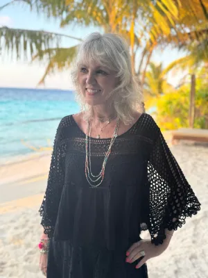 Crochet Scoop Neck Top in Black