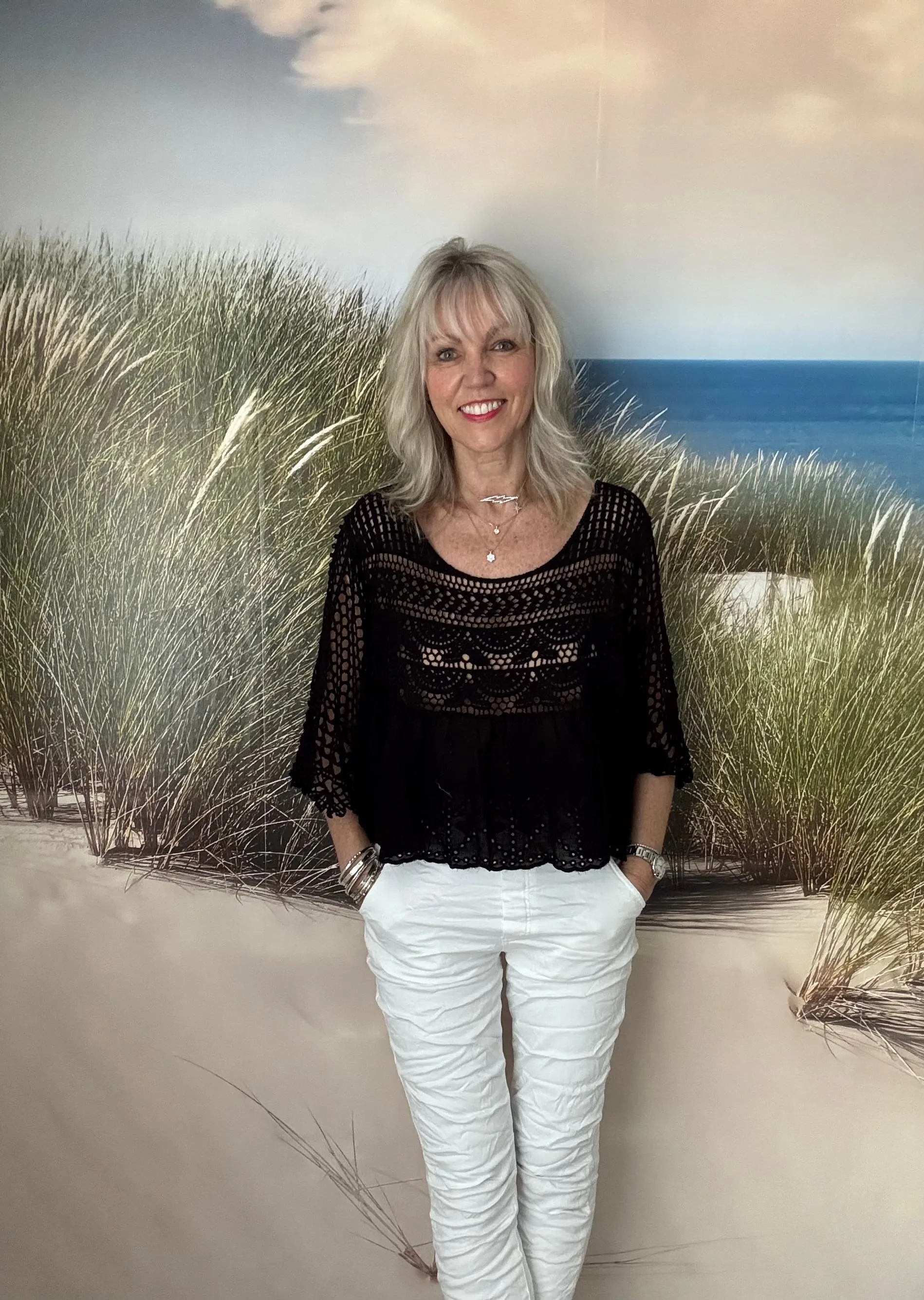 Crochet Scoop Neck Top in Black