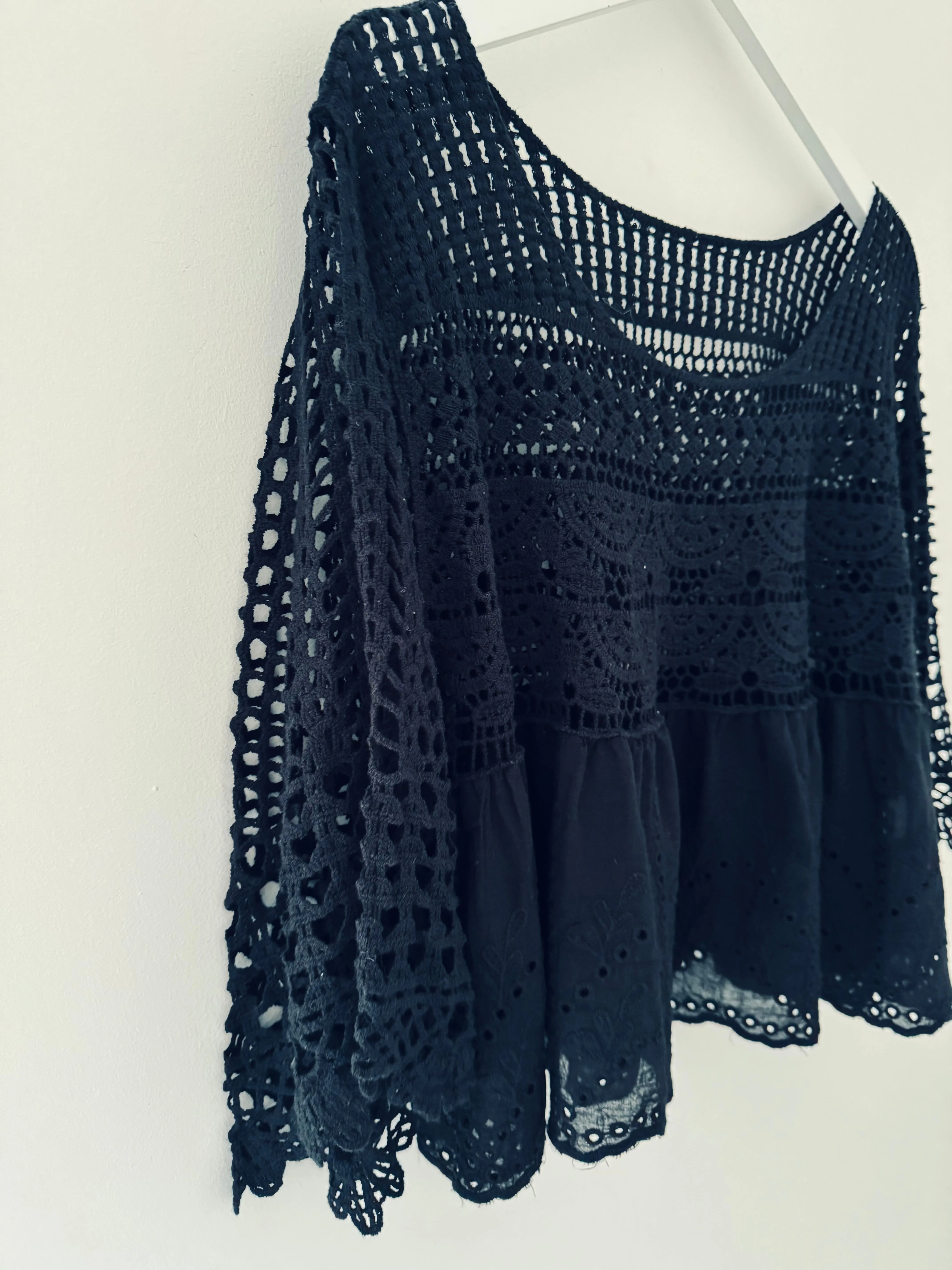 Crochet Scoop Neck Top in Black