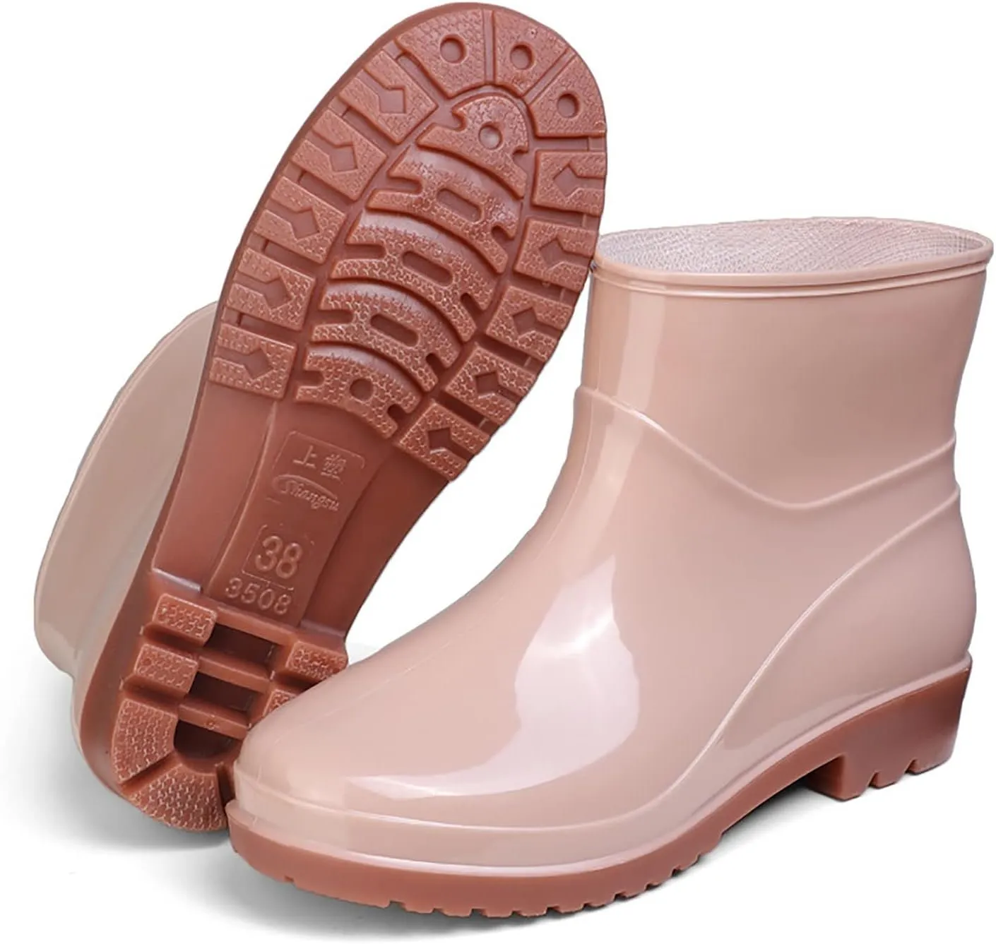 CsgrFagr Short Rain Boots for Womens Ankle Waterproof Rainboot Slip On Garden Boot Ladies Rubber Outside Work with Comfort Low Calf Rain Boots for Women (Khaki, 7.5)