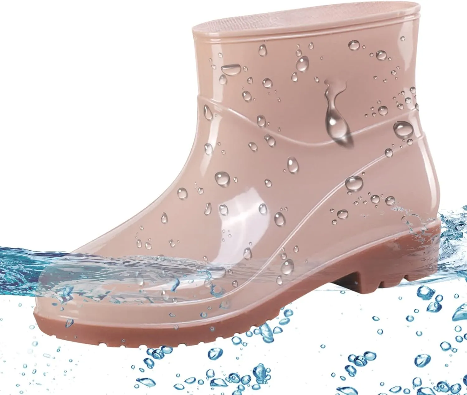 CsgrFagr Short Rain Boots for Womens Ankle Waterproof Rainboot Slip On Garden Boot Ladies Rubber Outside Work with Comfort Low Calf Rain Boots for Women (Khaki, 7.5)