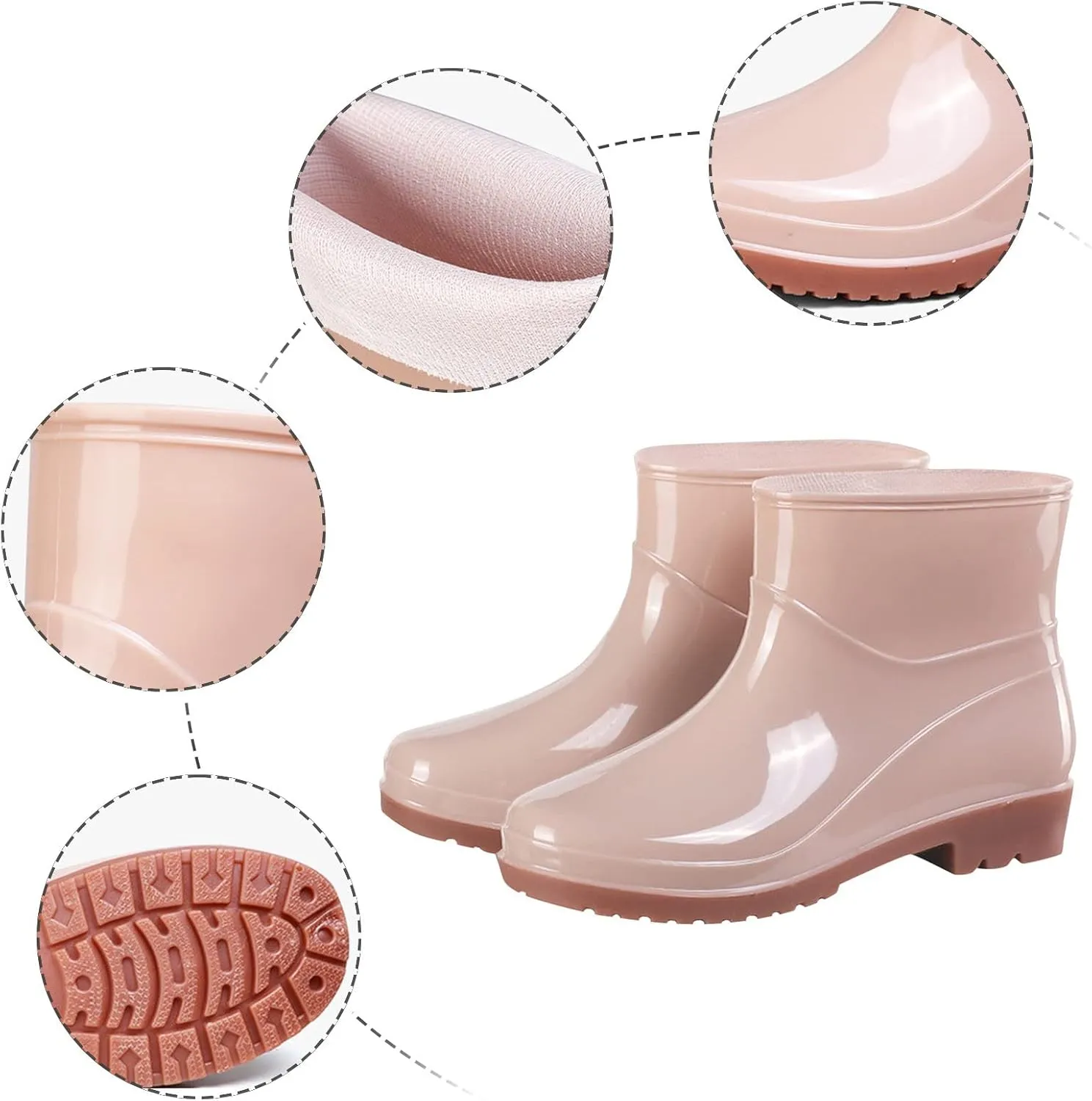 CsgrFagr Short Rain Boots for Womens Ankle Waterproof Rainboot Slip On Garden Boot Ladies Rubber Outside Work with Comfort Low Calf Rain Boots for Women (Khaki, 7.5)