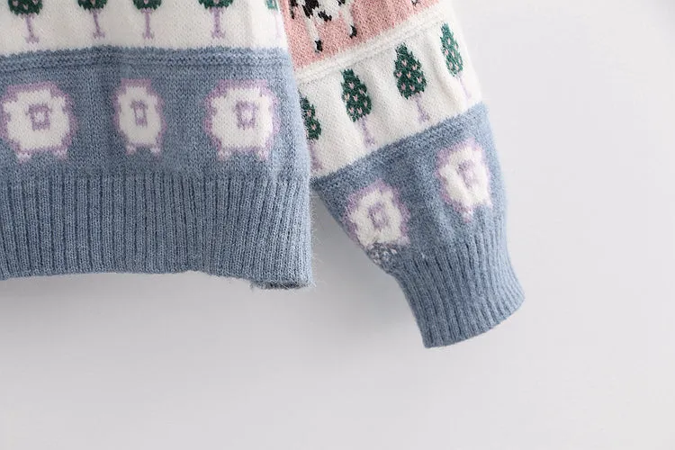 Cute Cow Cartoon Sweater Sweet Style Knitted