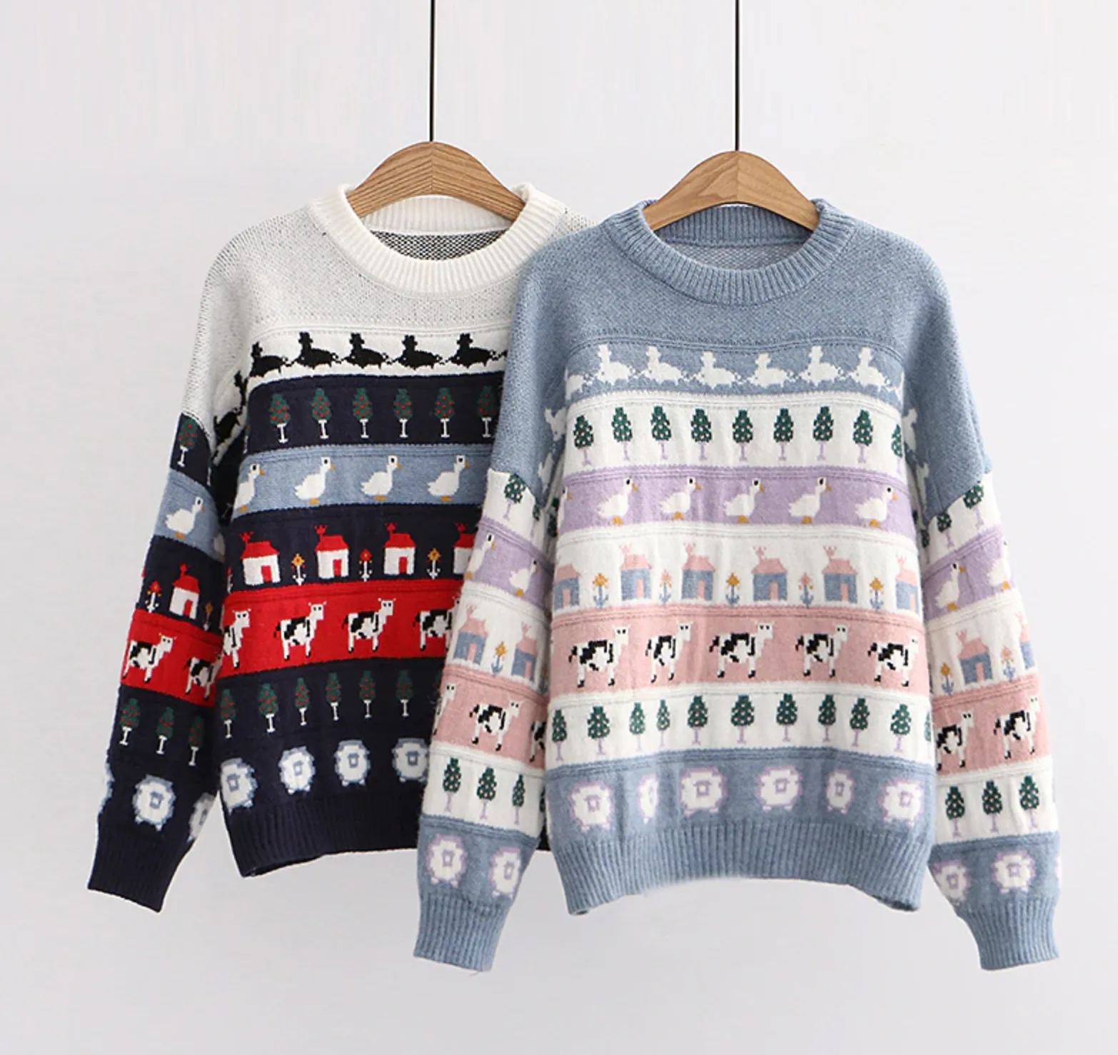Cute Cow Cartoon Sweater Sweet Style Knitted