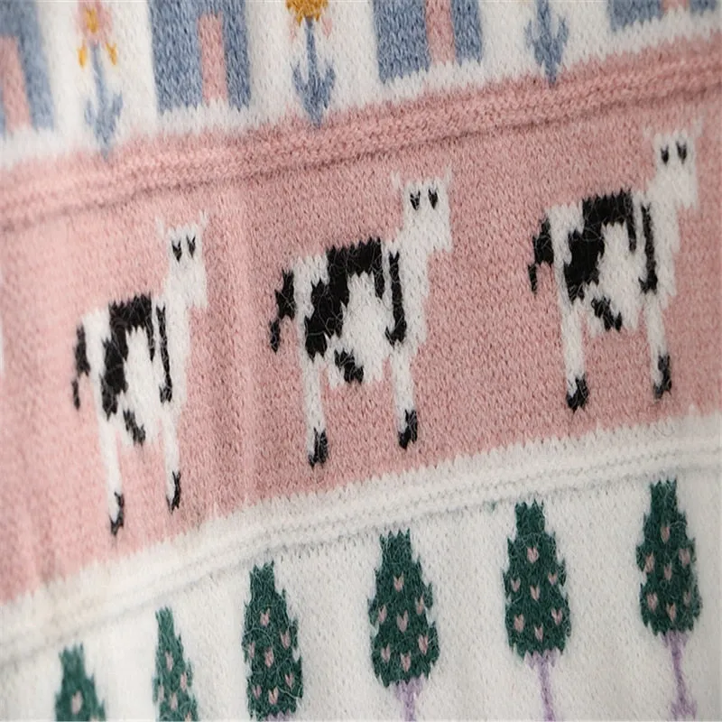 Cute Cow Cartoon Sweater Sweet Style Knitted