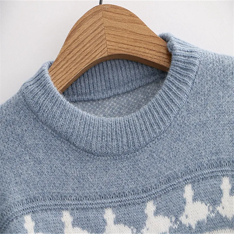 Cute Cow Cartoon Sweater Sweet Style Knitted