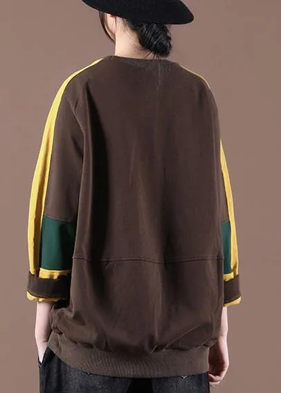Elegant Chocolate O-Neck Sweatshirts Tracksuits