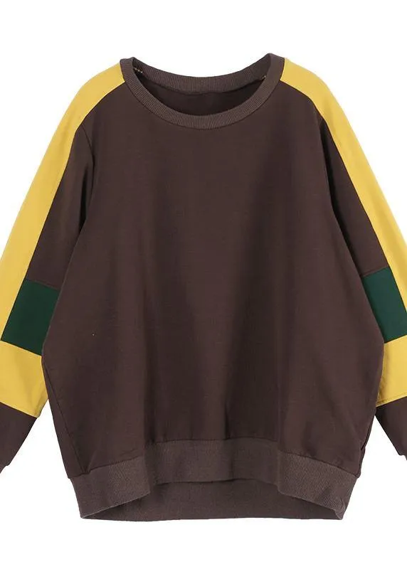 Elegant Chocolate O-Neck Sweatshirts Tracksuits