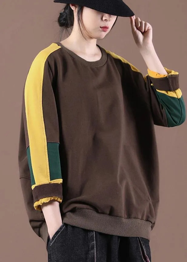 Elegant Chocolate O-Neck Sweatshirts Tracksuits
