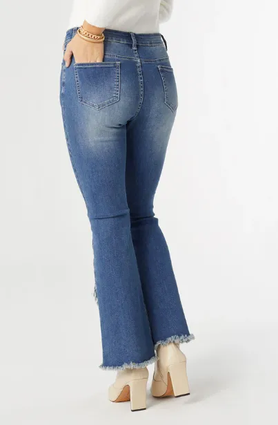 EverStretch Flare with Crossover Fringe Bottom Jeans