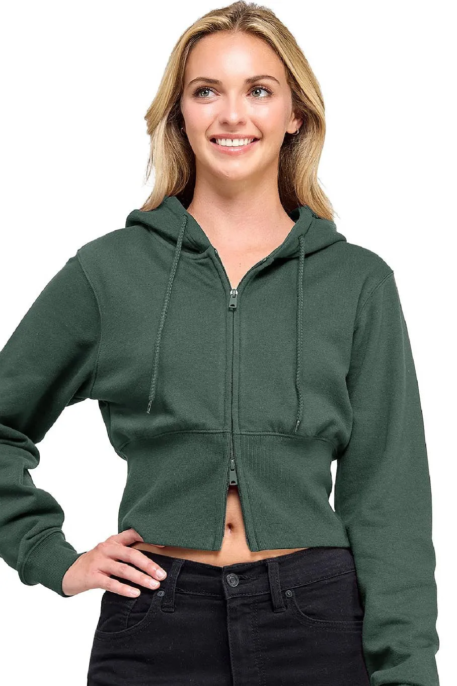 FLEECE RELAX FIT CROPPED TWO WAY ZIP UP HOODIE
