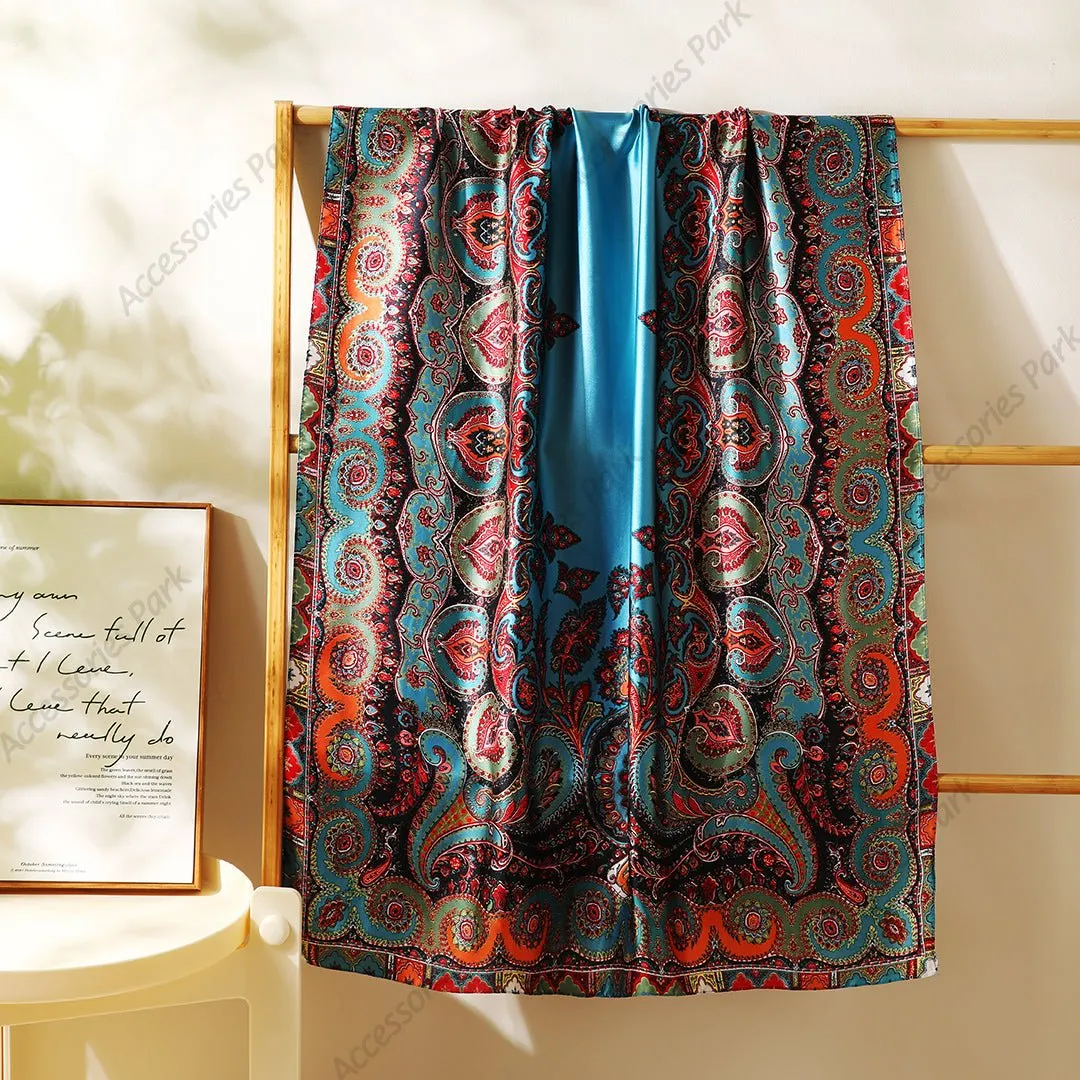 Floral Design Traditional Women's Premium Satin Silk Scarf