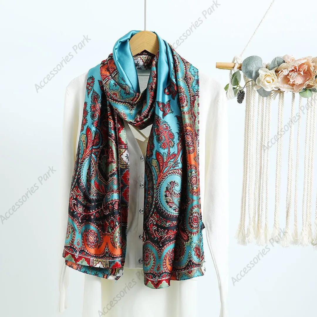 Floral Design Traditional Women's Premium Satin Silk Scarf