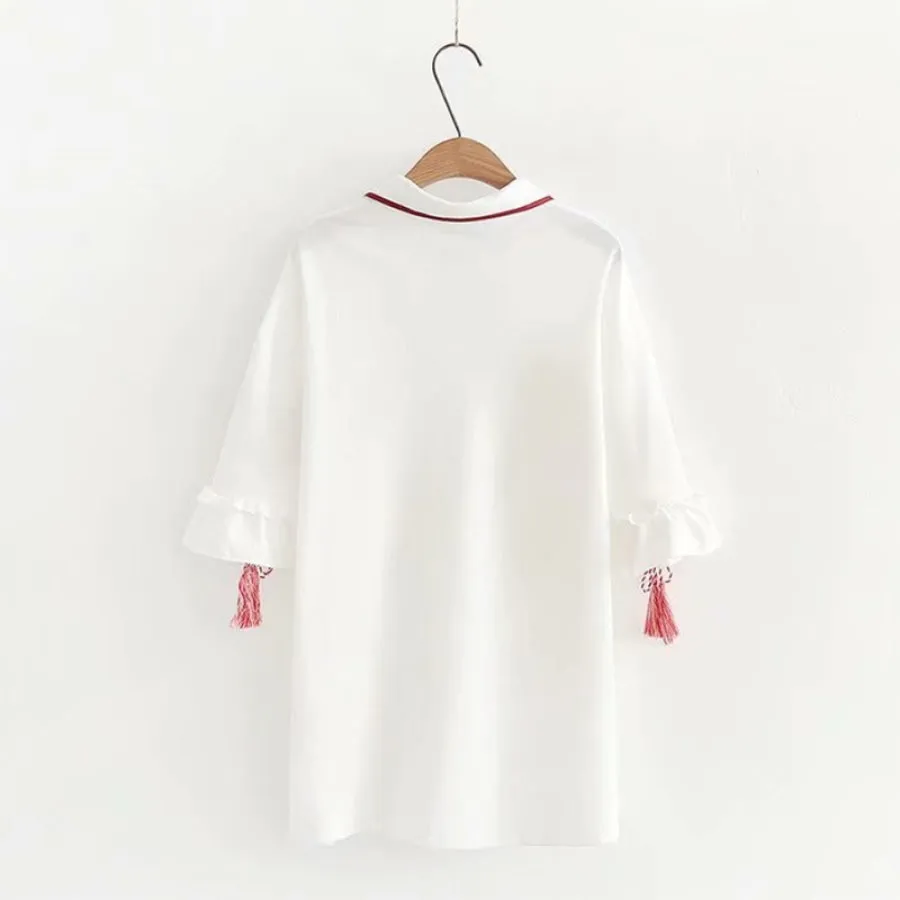 Fox Mask Embroidery Tassels Frogging Polo Dress mp006256