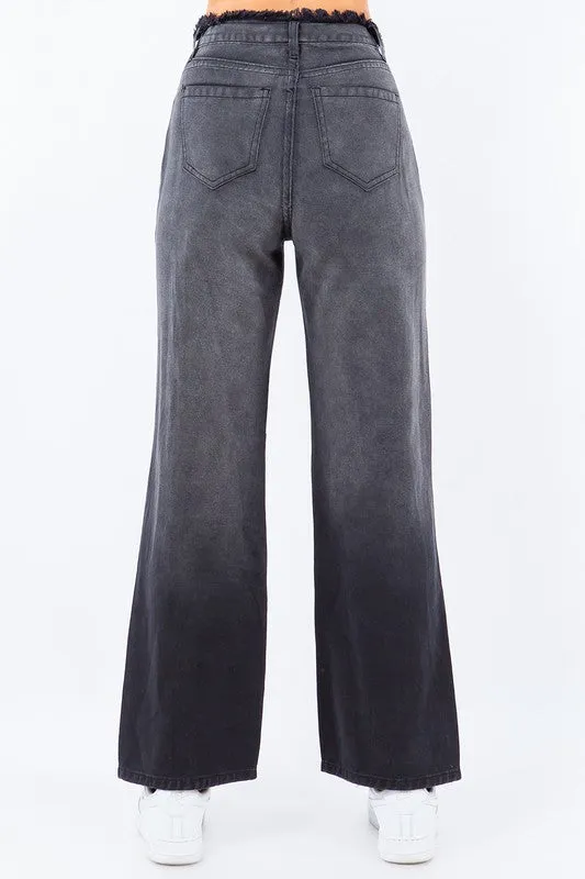 Frayed Hem Wide Leg Jeans