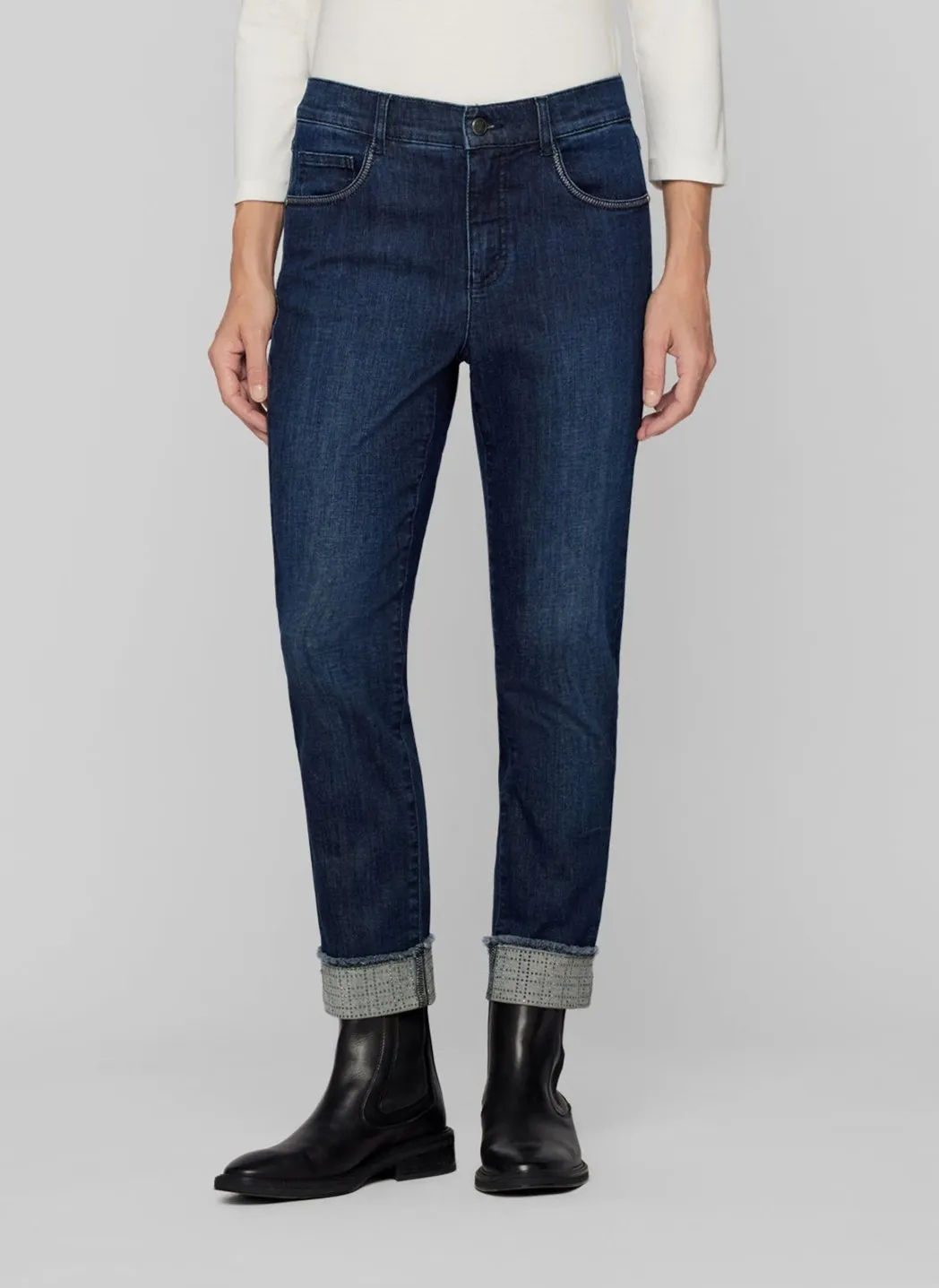 Indigo Jeans with Frayed Diamante Embellished Cuff