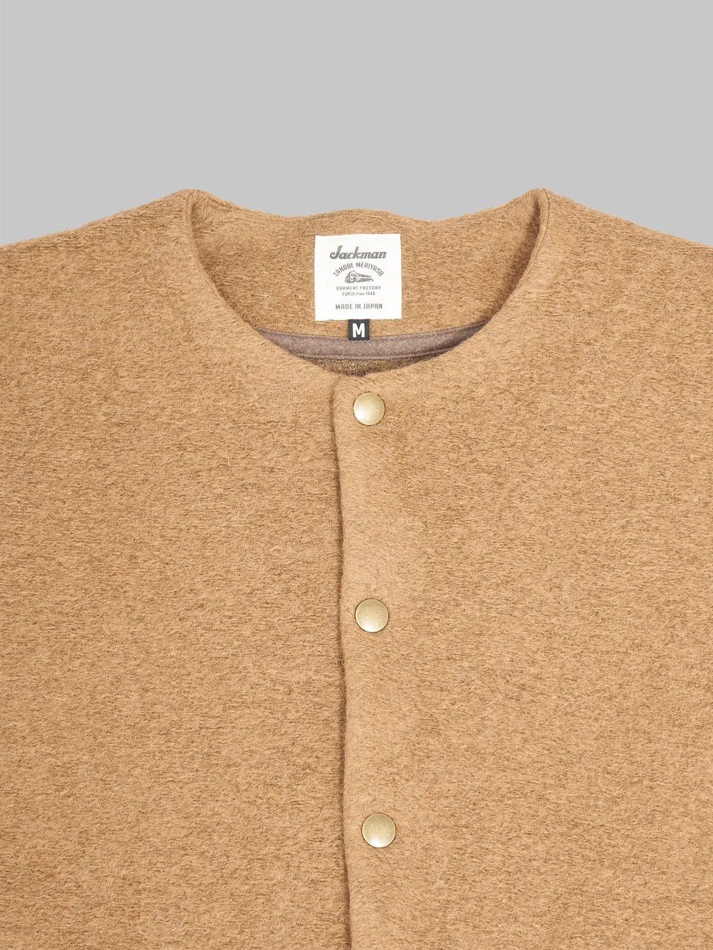 Jackman Wool Collarless Cardigan Camel
