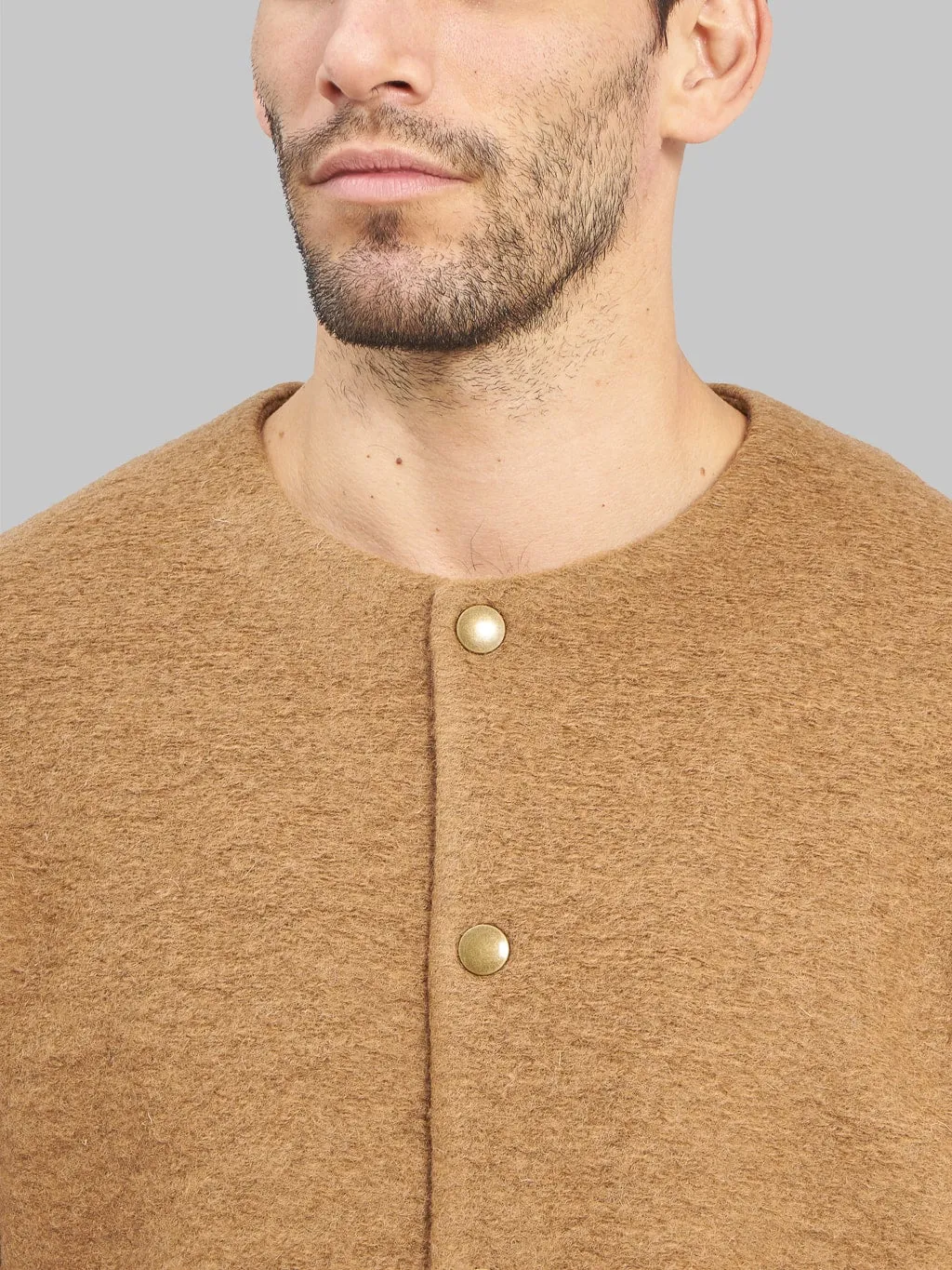 Jackman Wool Collarless Cardigan Camel