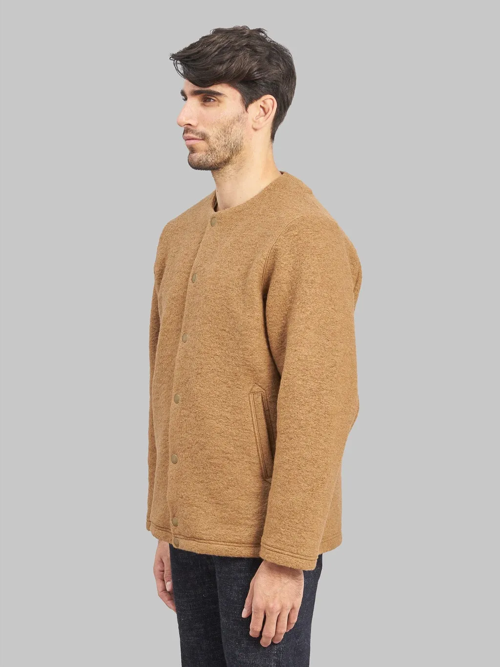 Jackman Wool Collarless Cardigan Camel