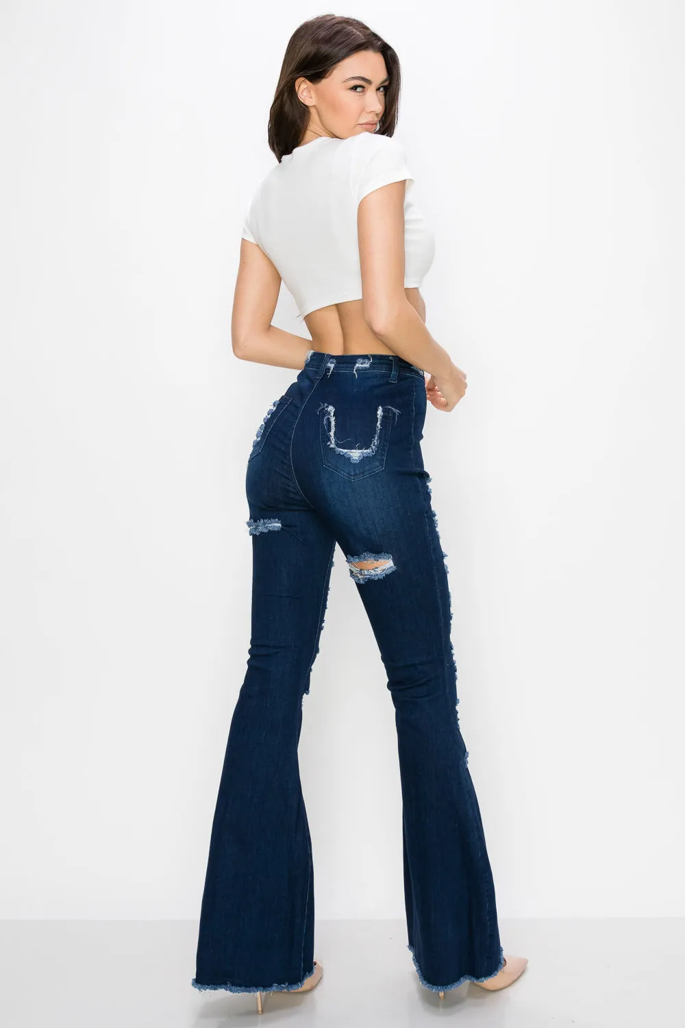 JAZZ-018 BELL BOTTOM FLARE LEG RIPPED DISTRESSED & DESTROYED JEANS