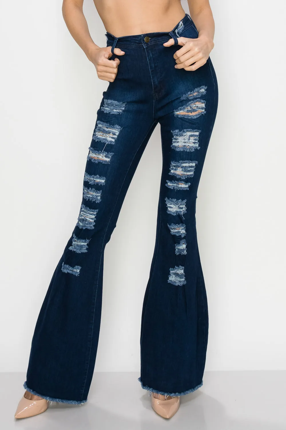 JAZZ-018 BELL BOTTOM FLARE LEG RIPPED DISTRESSED & DESTROYED JEANS