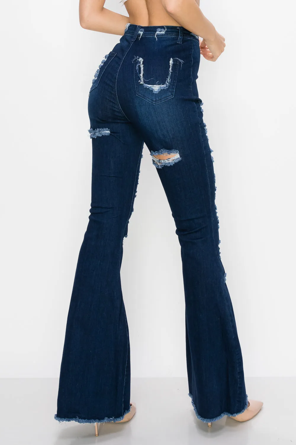 JAZZ-018 BELL BOTTOM FLARE LEG RIPPED DISTRESSED & DESTROYED JEANS