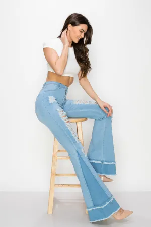 JAZZ-051 BELL BOTTOM FLARE LEG RIPPED DISTRESSED & DESTROYED JEANS
