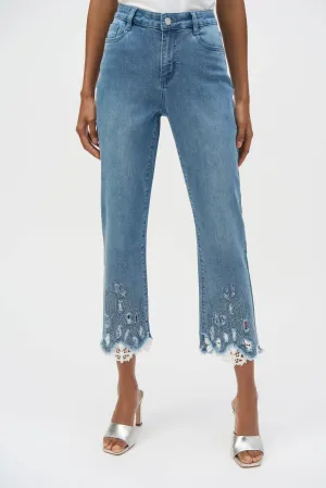 Joseph Ribkoff Stretch Straight Crop Jeans with Embroidery