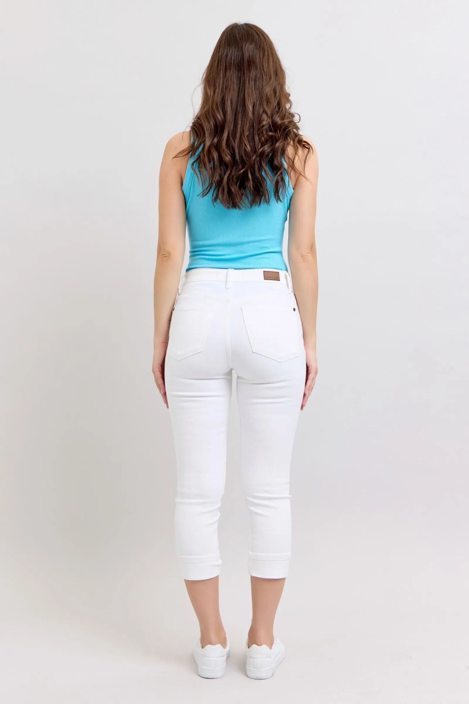 Judy Blue Mid Rise White Cuff Capri Jeans