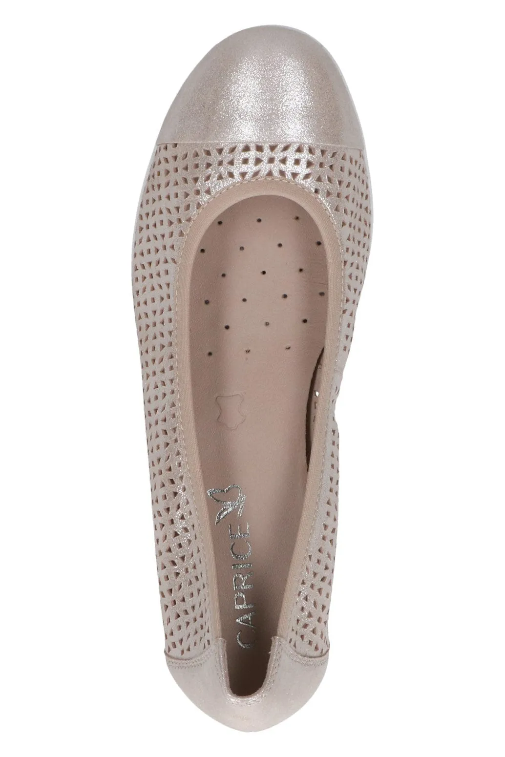 Leather Cut Out Detail Ballerina Shoes - Taupe Metallic
