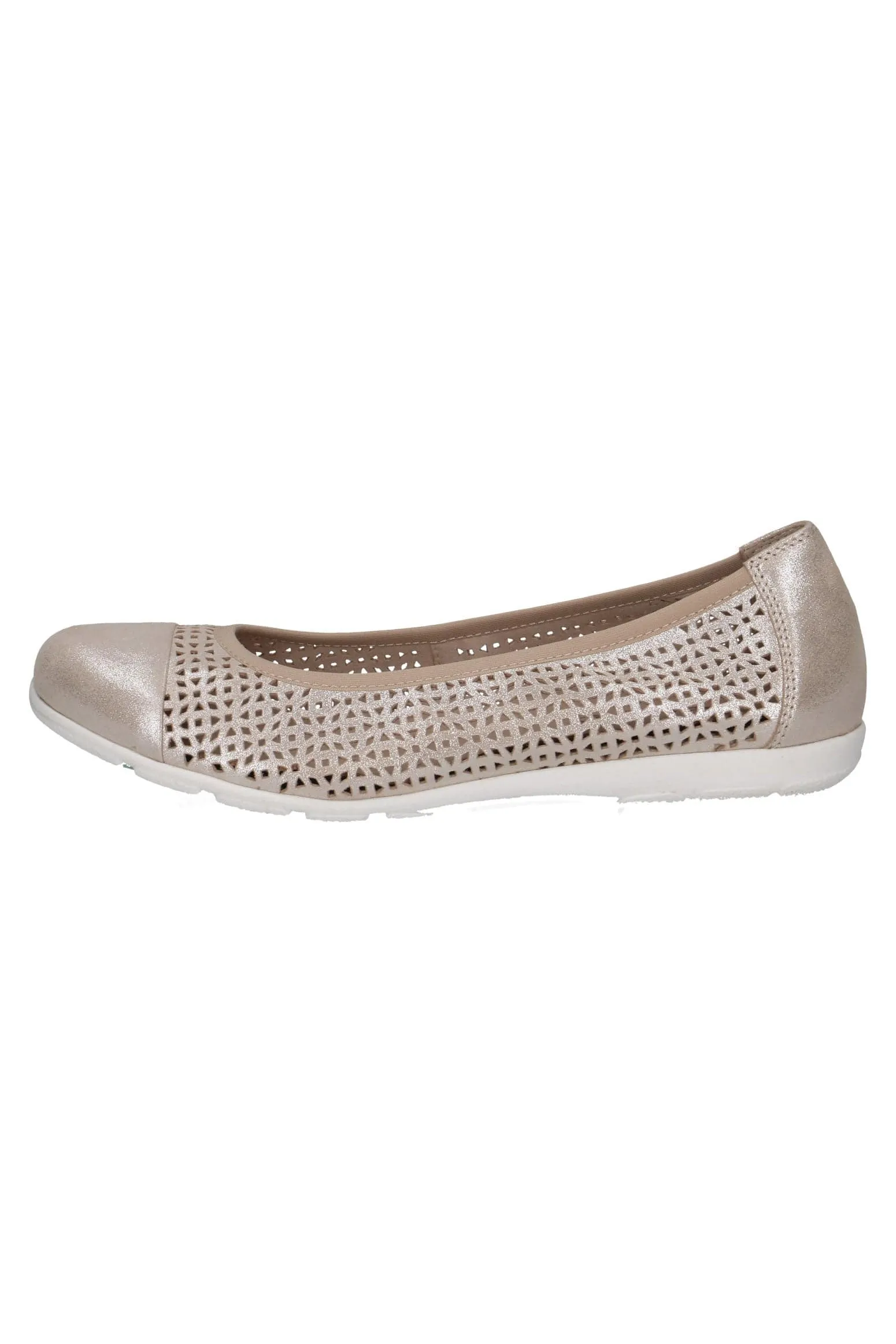 Leather Cut Out Detail Ballerina Shoes - Taupe Metallic