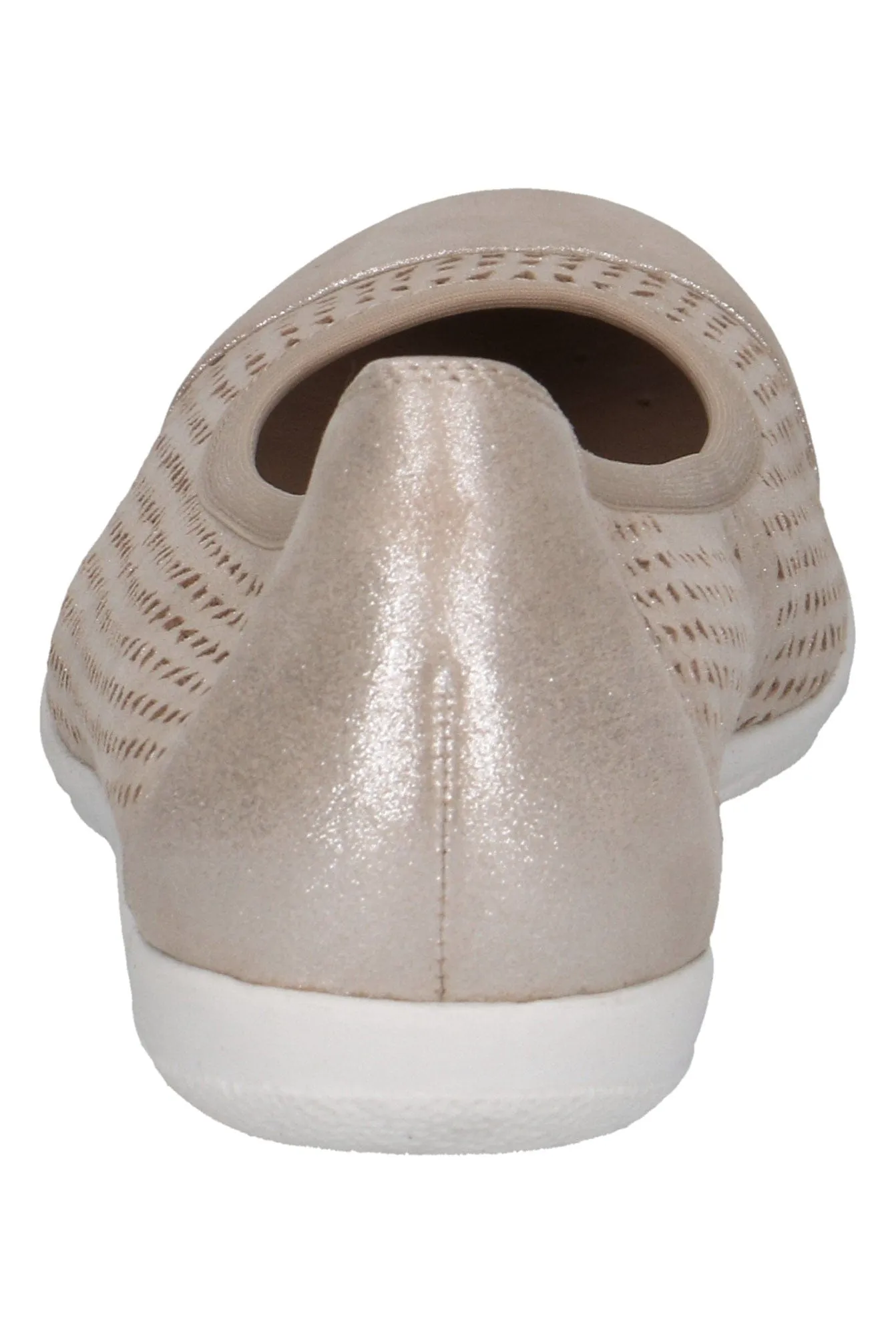 Leather Cut Out Detail Ballerina Shoes - Taupe Metallic