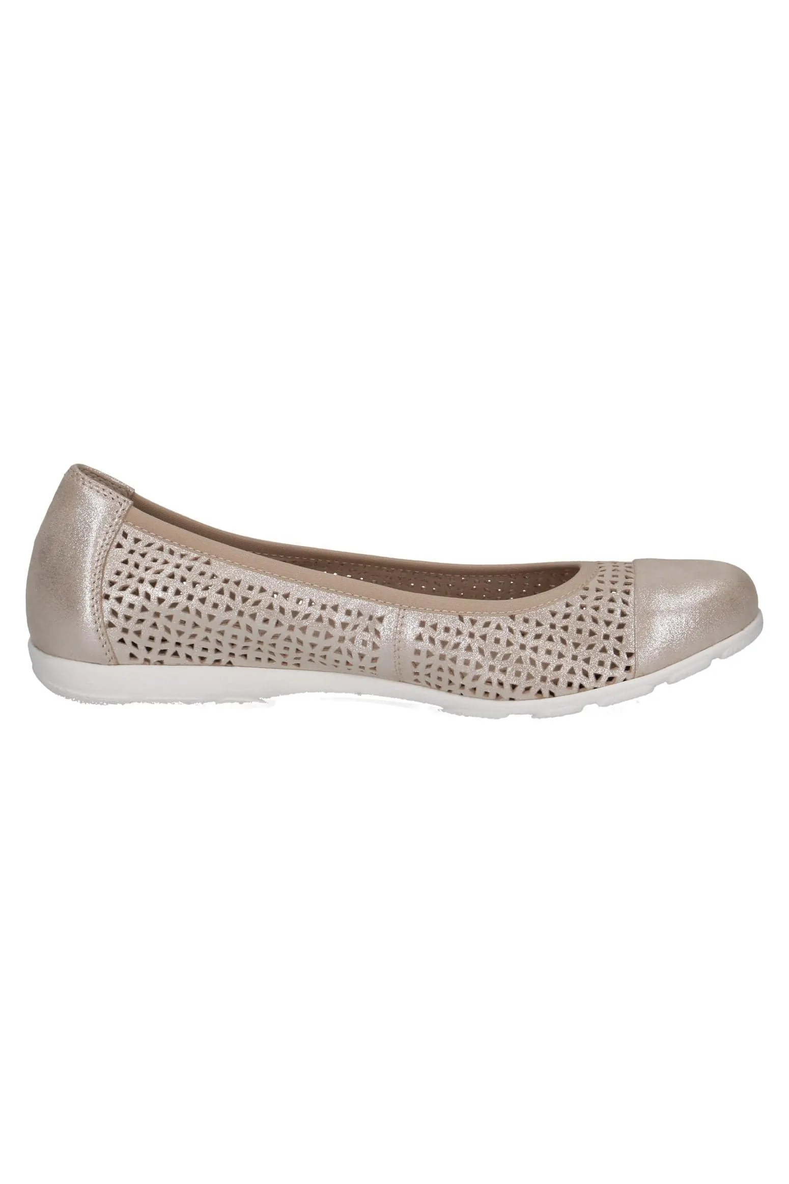 Leather Cut Out Detail Ballerina Shoes - Taupe Metallic