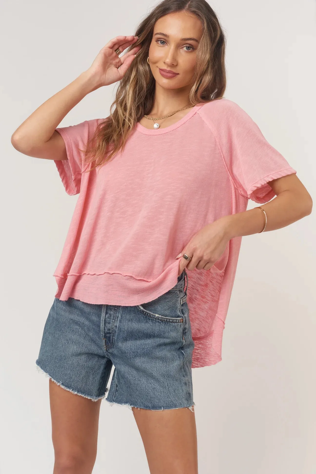 Lina Textured Scoop Neck Tee by Project Social T | Peony Pink