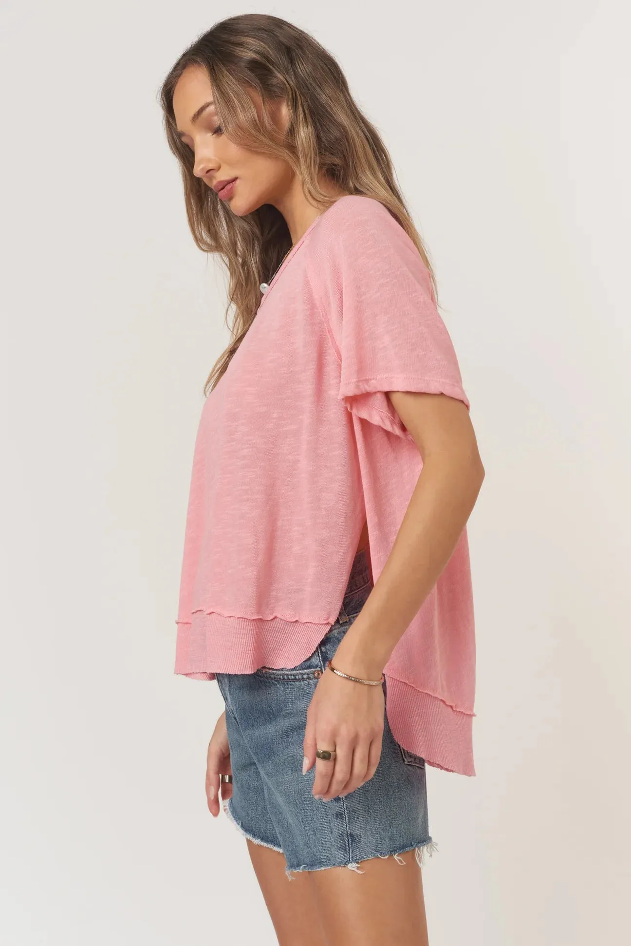 Lina Textured Scoop Neck Tee by Project Social T | Peony Pink