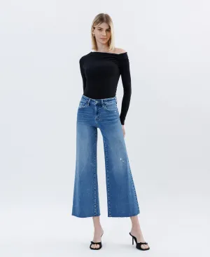 Matchless - High Rise Raw Hem Ankle Wide Leg Jeans