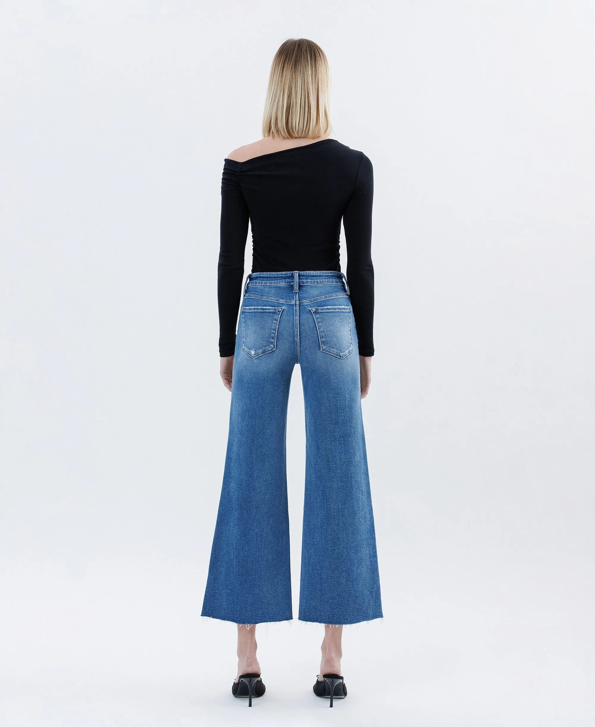 Matchless - High Rise Raw Hem Ankle Wide Leg Jeans